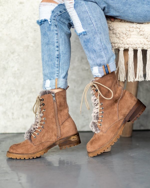 Greeflow Lace Up Faux Fur Boots - Taupe